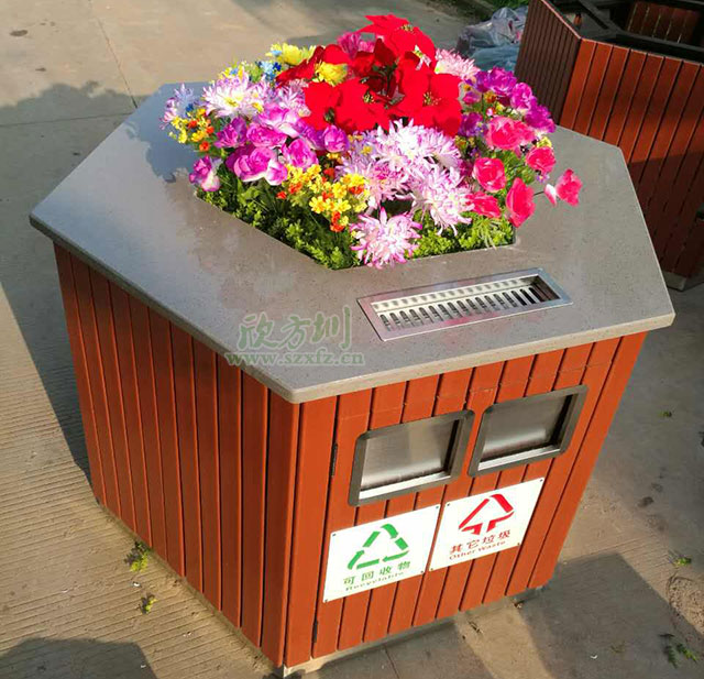 ?？谲?chē)站花盆分類垃圾桶倡導(dǎo)環(huán)保理念