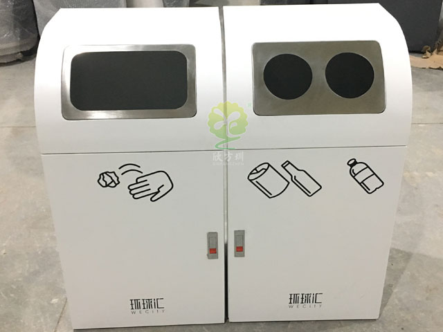 購(gòu)物中心室內(nèi)三分類(lèi)垃圾箱果皮箱定制廠(chǎng)家各角度成品圖展示